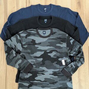 NWT GAP Bundle (3) XXL Waffle Knit Thermal Long Sleeve Shirt - Black Navy Camo